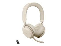 Jabra Evolve2 75 - Kuulokkeet + mikrofoni - korvien päällä - Bluetooth - langaton - aktiivinen melunpoisto - USB-A - melua vaimentava - beige - sertifioitu Microsoft Teamsille 27599-999-998