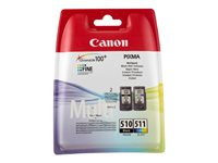 Canon PG-510 / CL-511 Multi pack - 2 pakettia - musta, väri (sinivihreä, sinipunainen, keltainen) - alkuperäinen - mustepatruuna malleihin PIXMA MP230, MP237, MP252, MP258, MP270, MP280, MP282, MP499, MX350, MX360, MX410, MX420 2970B011