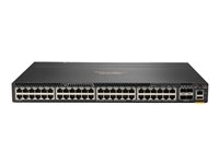 HPE Aruba 6300M - Kytkin - L3 - Hallinnoitu - 48 x 10/100/1000 (1 PoE+) + 4 x 1 gigabitin / 10 gigabitin / 25 gigabitin / 50 gigabitin SFP56 (maa-satelliittiyhteys / pinottava) - edestä ja sivulta taakse - telineeseen asennettava - PoE+ JL663A