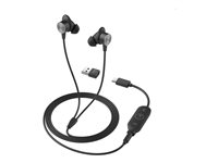 Logitech Zone Wired Earbuds - Kuulokkeet + mikrofoni - korvansisäiset - langallinen - 3,5 mm jakkiliitin - melua vaimentava - grafiitti - sertifioitu Microsoft Teamsille 981-001009