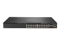 HPE Aruba 6300M - Kytkin - L3 - Hallinnoitu - 24 x 10/100/1000 + 4 x 1 gigabitin / 10 gigabitin / 25 gigabitin / 50 gigabitin SFP56 (maa-satelliittiyhteys / pinottava) - edestä ja sivulta taakse - telineeseen asennettava JL664A