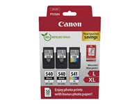 Canon PG-540L x2/CL-541XL Photo Paper Value Pack - 2 pakettia - musta, väri (sinivihreä, sinipunainen, keltainen) - alkuperäinen - ripustuslaatikko - mustekasetti/paperipaketti malleihin PIXMA MG3250, MG3550, MG3650, MG4250, MX395, MX455, MX475, MX525, MX535, TS5150, TS5151 5224B015