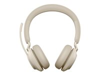 Jabra Evolve2 65 MS Stereo - Kuulokkeet + mikrofoni - korvien päällä - Bluetooth - langaton - USB-C - melua vaimentava - beige - sertifioitu Microsoft Teamsille 26599-999-898