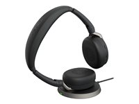 Jabra Evolve2 65 Flex UC Stereo - Kuulokkeet + mikrofoni - korvien päällä - Bluetooth - langaton - aktiivinen melunpoisto - USB-C - musta - sekä langaton latausalusta - optimoitu UC:lle 26699-989-889