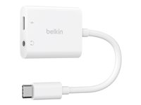 Belkin RockStar - USB-kuuloke-liitäntä / lataussovitin - 24 pin USB-C uros to mini jack, 24 pin USB-C naaras - USB Power Delivery (60W) NPA004BTWH