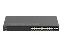 NETGEAR AV Line M4350-24X4V - Kytkin - L3 - Hallinnoitu - 24 x 100/1000/2.5G/5G/10GBase-T (PoE+) + 4 x 1/10/25 Gigabit SFP28 - ilmavirtaus edestä taaksepäin - telineeseen asennettava - PoE+ (576 W) XSM4328CV-100NES