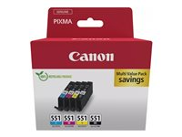 Canon CLI-551 BK/C/M/Y Multipack - 4 pakettia - 7 ml - musta, keltainen, sinivihreä, magenta - alkuperäinen - laatikko - mustesäiliö malleihin MAXIFY MG6650; PIXMA iP8750, iX6850, MG5550, MG5650, MG6650, MG7550, MX725; PIXUS MG7550 6509B015