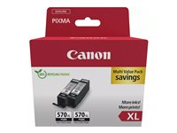 Canon PGI-570PGBK XL Twin Pack - 2 pakettia - 22 ml - XL - musta - alkuperäinen - mustesäiliö malleihin PIXMA TS5051, TS5053, TS5055, TS6050, TS6051, TS6052, TS8051, TS8052, TS9050, TS9055 0318C010