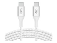 Belkin BoostCharge - USB-kaapeli - 24 pin USB-C (uros) to 24 pin USB-C (uros) - USB 2.0 - 1 m - virransyötön tuki jopa 240 W:n tehoon asti - valkoinen CAB015BT1MWH