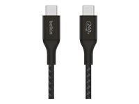 Belkin BoostCharge - USB-kaapeli - 24 pin USB-C (uros) to 24 pin USB-C (uros) - USB 2.0 - 1 m - virransyötön tuki jopa 240 W:n tehoon asti - musta CAB015BT1MBK